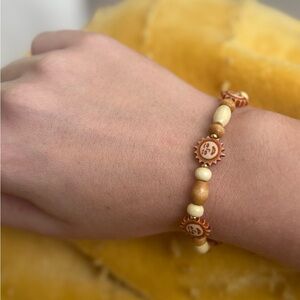 Sun Charm Beaded Bracelet - Cream and Brown